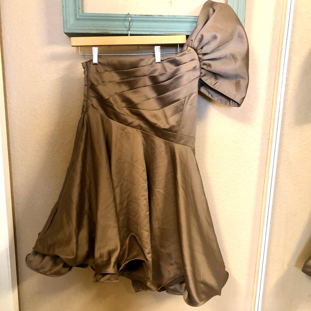 RYU dress: One shoulder Copper, brass dress. Large